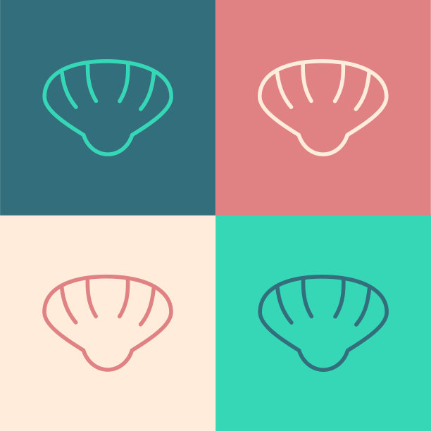 波普艺术线扇贝海贝图标孤立的颜色背景。海贝的迹象。向量图片下载