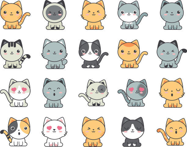 设置可爱的猫在白色的背景图片下载