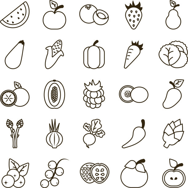 设置图标新鲜水果和蔬菜线图片下载