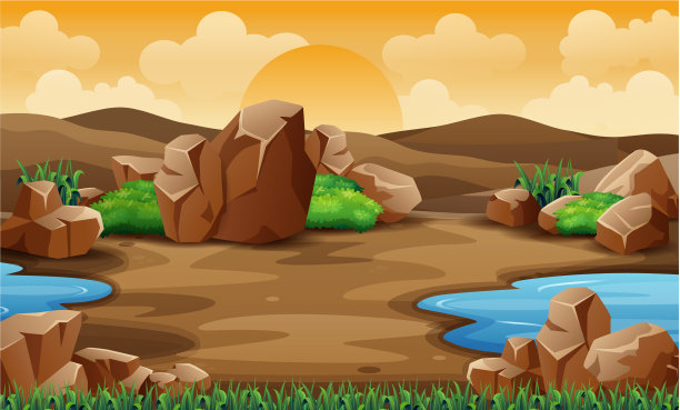 有岩石和山脉的沙漠景观图片下载