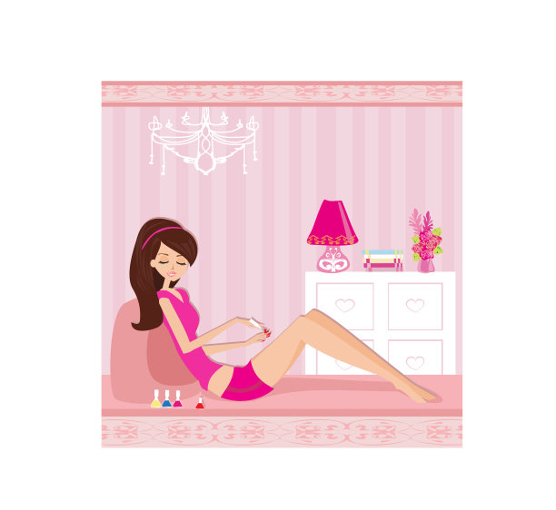 漂亮女孩在家画指甲图片下载