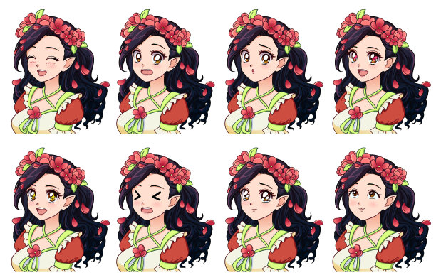 一个可爱的卡通小精灵，有着不同的表情图片下载