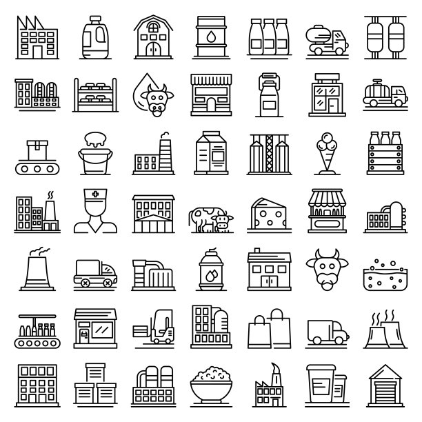 牛奶工厂图标设置，轮廓风格图片下载