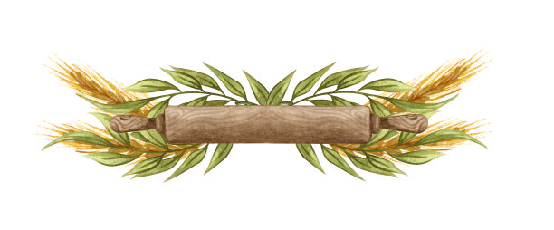 烘烤水彩插图与滚动针花卉安排在白色的背景。烘焙的标志。图片下载