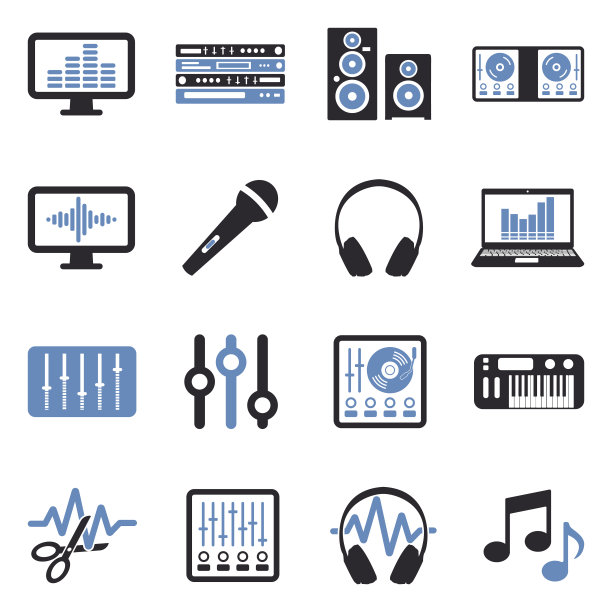 音乐制作图标。双色调平面设计。矢量插图。图片下载