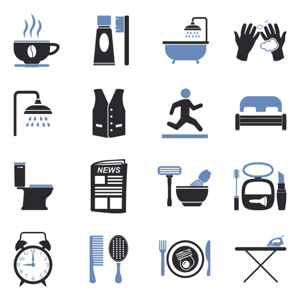 早上例行的图标。双色调平面设计。矢量插图。图片下载