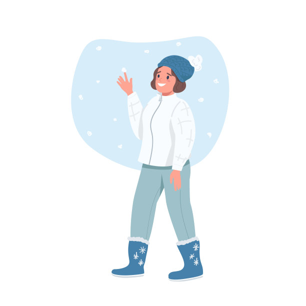 快乐的女人在冬天平面色彩矢量无面性格图片下载