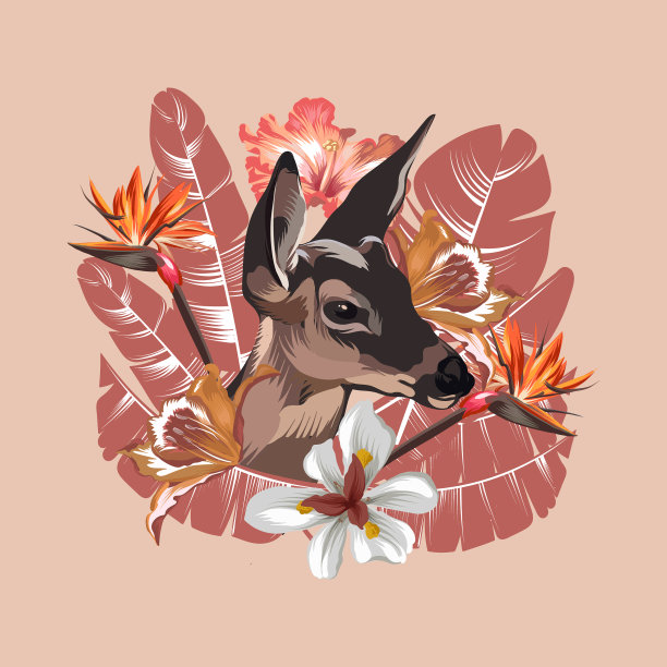 手绘小鹿与热带图片下载