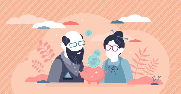 养老基金作为稳定的金融退休资金收入的小人物概念素材图片