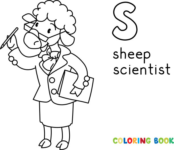 羊科学家着色书动物字母表图片下载