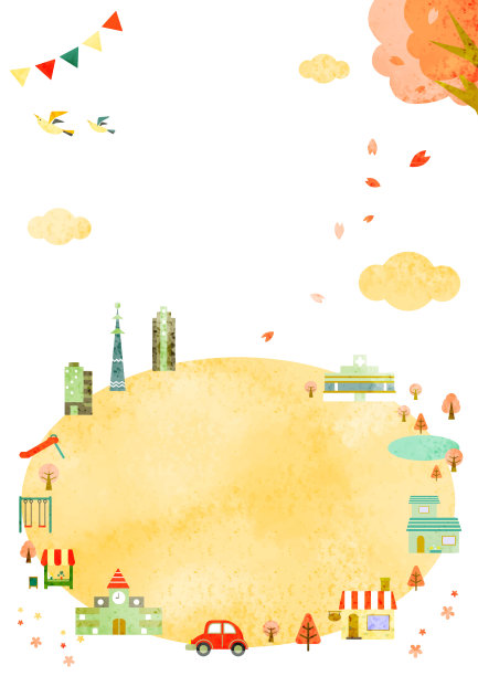 可爱的城市框架，背景，水彩纹理图片下载