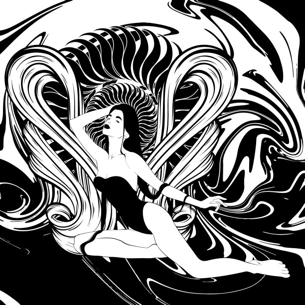 手绘的女孩在游泳衣图片下载