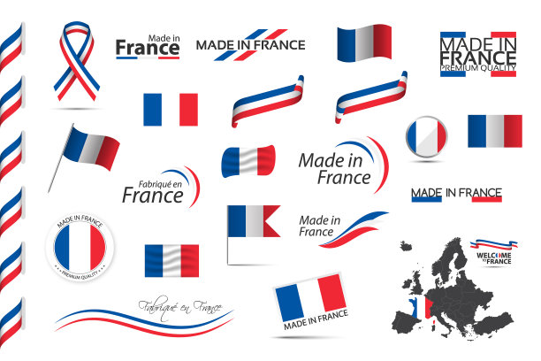 大设置法国丝带，标志，图标和旗帜图片下载