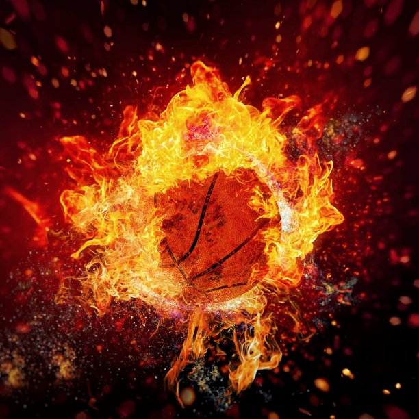 一个被火焰包裹的篮球的3D插图图片下载