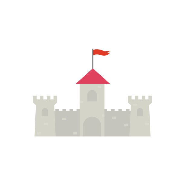 平坦的城堡，宫殿图标，矢量插图孤立的白色背景图片下载
