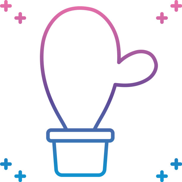 仙人掌花盆图标渐变线条风格图片下载