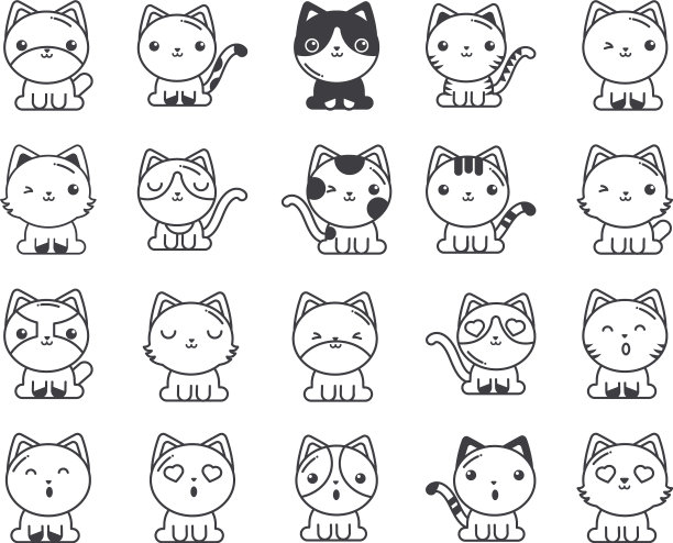 设置可爱的猫在白色的背景线风格图片下载