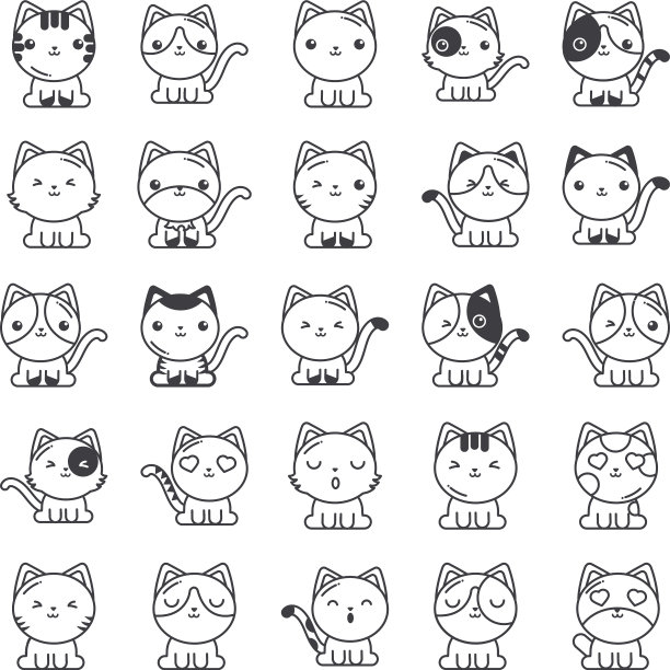 设置可爱的猫在白色的背景线风格图片下载