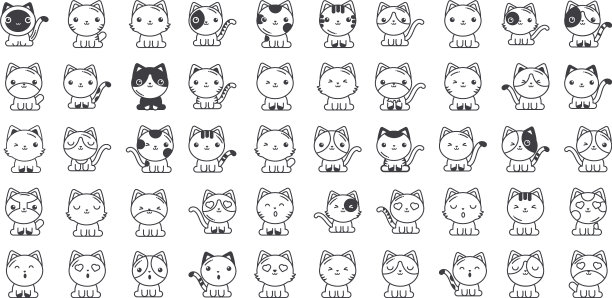 设置可爱的猫在白色的背景线风格图片下载