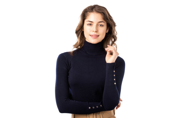 快乐和迷人的年轻女子工作室肖像在孤立的白色背景图片下载