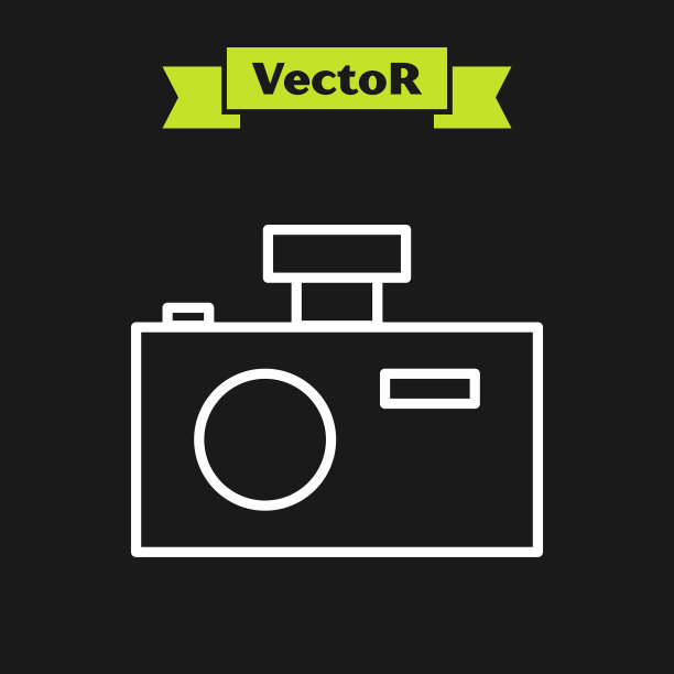 黑白线照片相机图标孤立在黑色图片下载