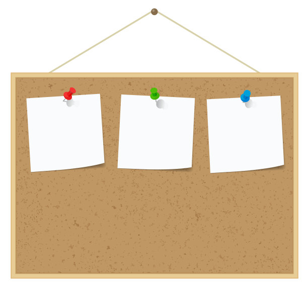 贴在软木板上的便签和图钉图片下载