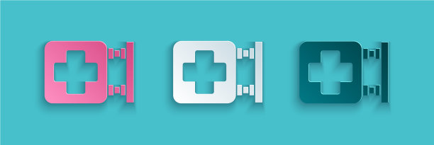 剪纸医院招牌图标孤立在蓝色图片下载