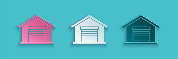 剪纸仓库图标孤立在蓝色图片下载