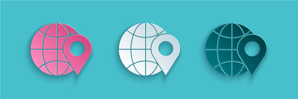 剪纸位置上的地球仪图标孤立上图片下载