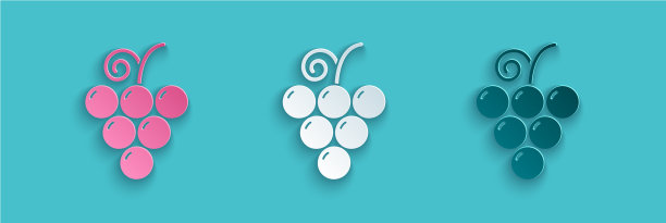 纸切葡萄水果图标孤立在蓝色图片下载