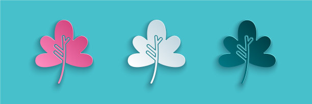 剪纸叶子图标孤立在蓝色背景图片下载