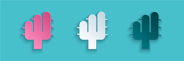 剪纸仙人掌图标孤立在蓝色背景图片下载