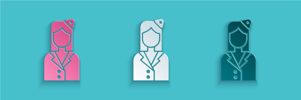 剪纸空姐图标孤立在蓝色图片下载