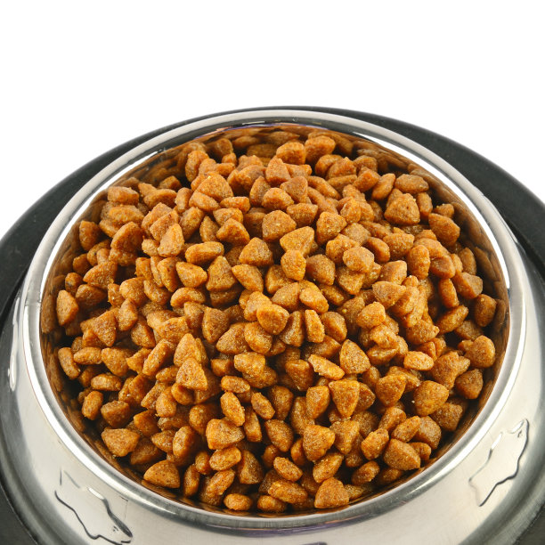 干狗粮在碗孤立的白色背景。图片下载