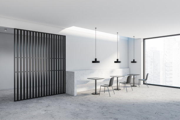 白色全景餐厅角落配有长凳图片下载