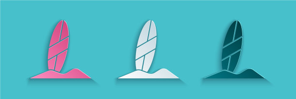 剪纸冲浪板图标孤立在蓝色图片下载