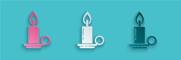 剪纸燃烧的蜡烛在烛台图标图片下载