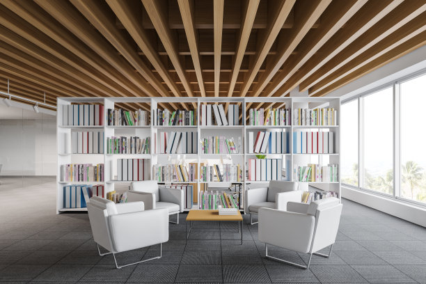 白色的办公室等候室内部有书柜图片下载