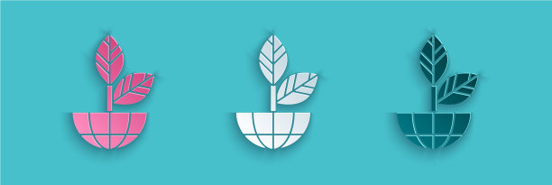 剪纸地球仪和植物图标隔离图片下载