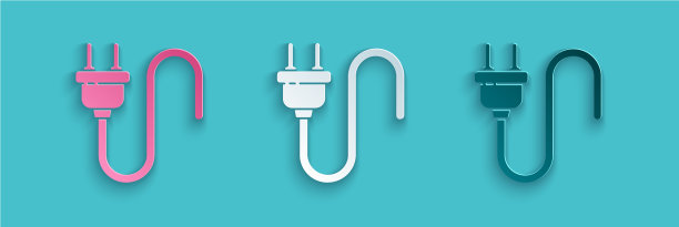 纸切电插头图标隔离在蓝色图片下载