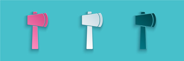 剪纸木斧图标孤立在蓝色图片下载