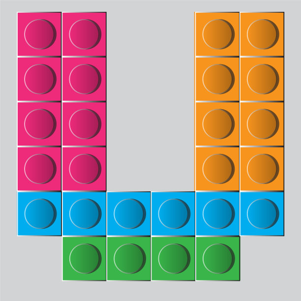 彩色砖砌乐高字母u图片下载