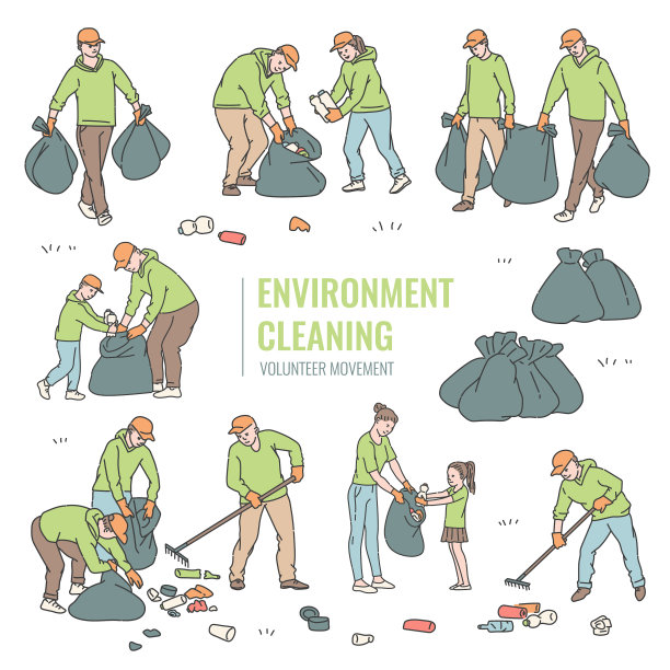 安排志愿者整理垃圾袋，成人和图片下载