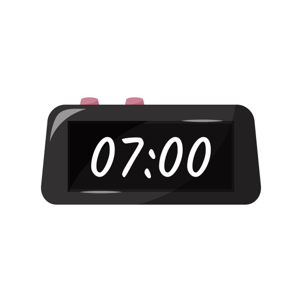 带有粉色按钮的黑色数字时钟。矢量插图孤立在白色背景。图片下载