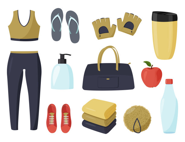 收集去健身房的东西。Stort向量集。图片下载