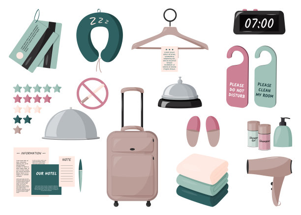 入住酒店元素设置。说明收集旅行。图片下载