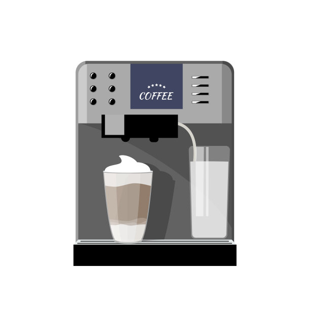 简单的灰色咖啡机与拿铁插图。孤立在白色背景上。图片下载