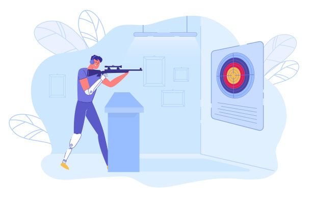 使用假肢瞄准的射击残疾运动员图片下载