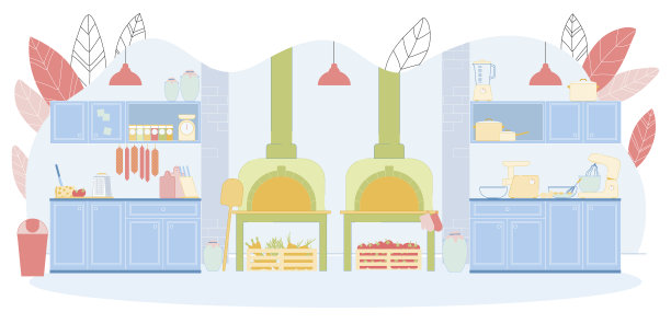 家族企业自助餐厅内部厨房空无一人图片下载