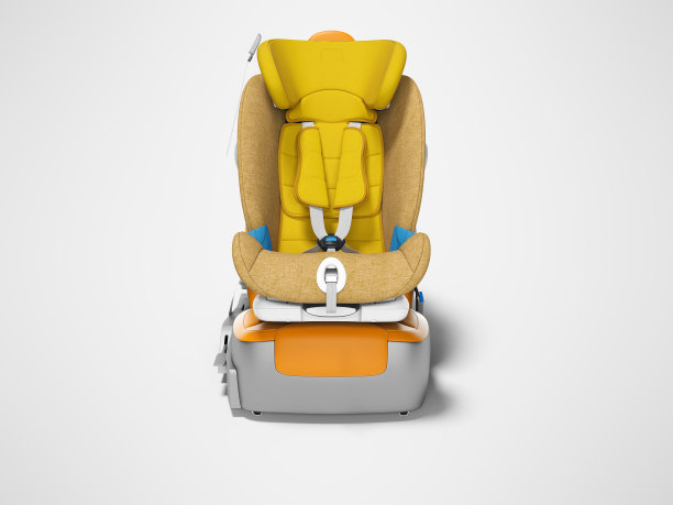 现代黄色汽车座椅安装在汽车座椅3D渲染在灰色背景与阴影图片下载